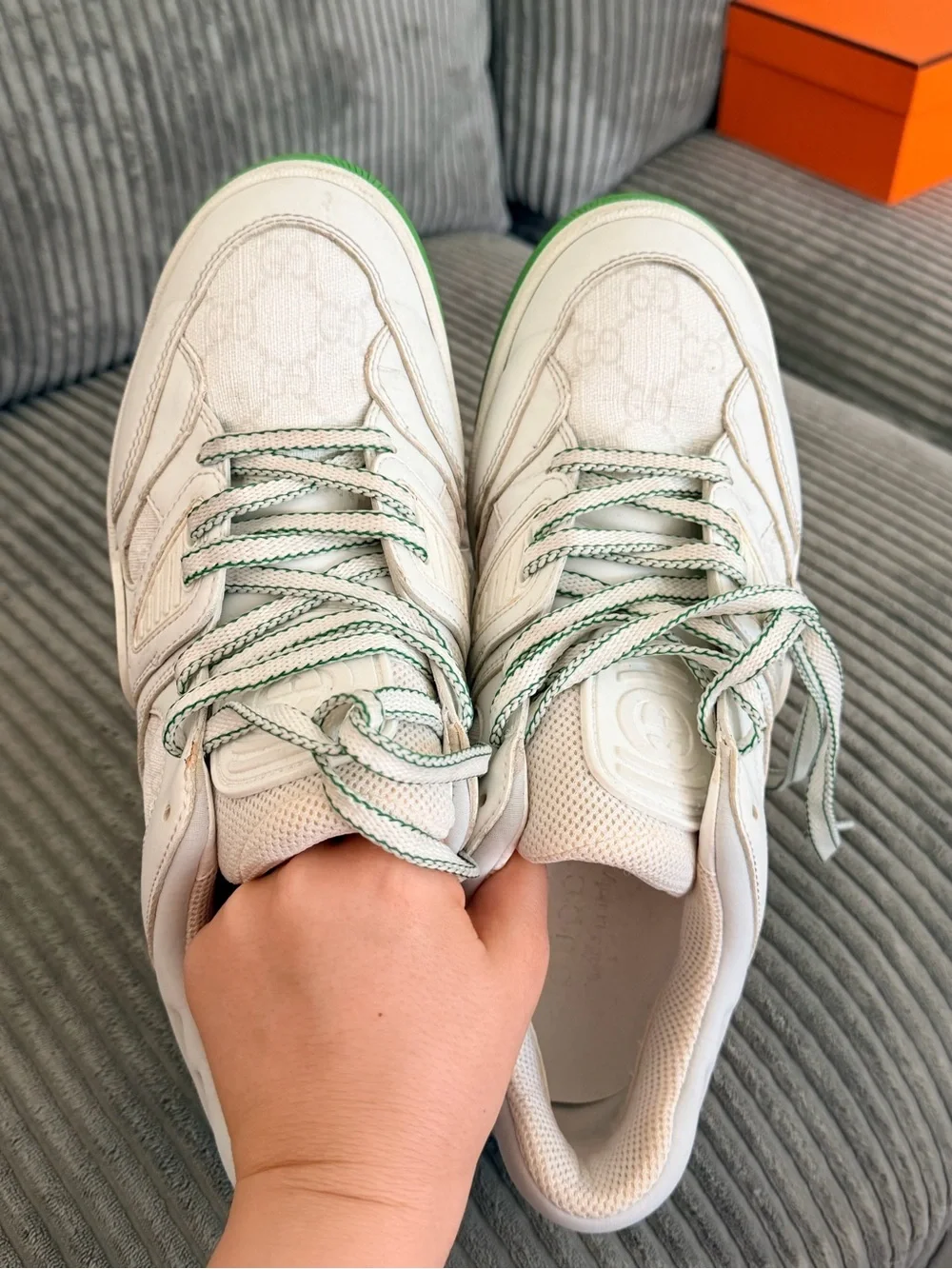 Gucci White & Green Low-Top Sneakers
